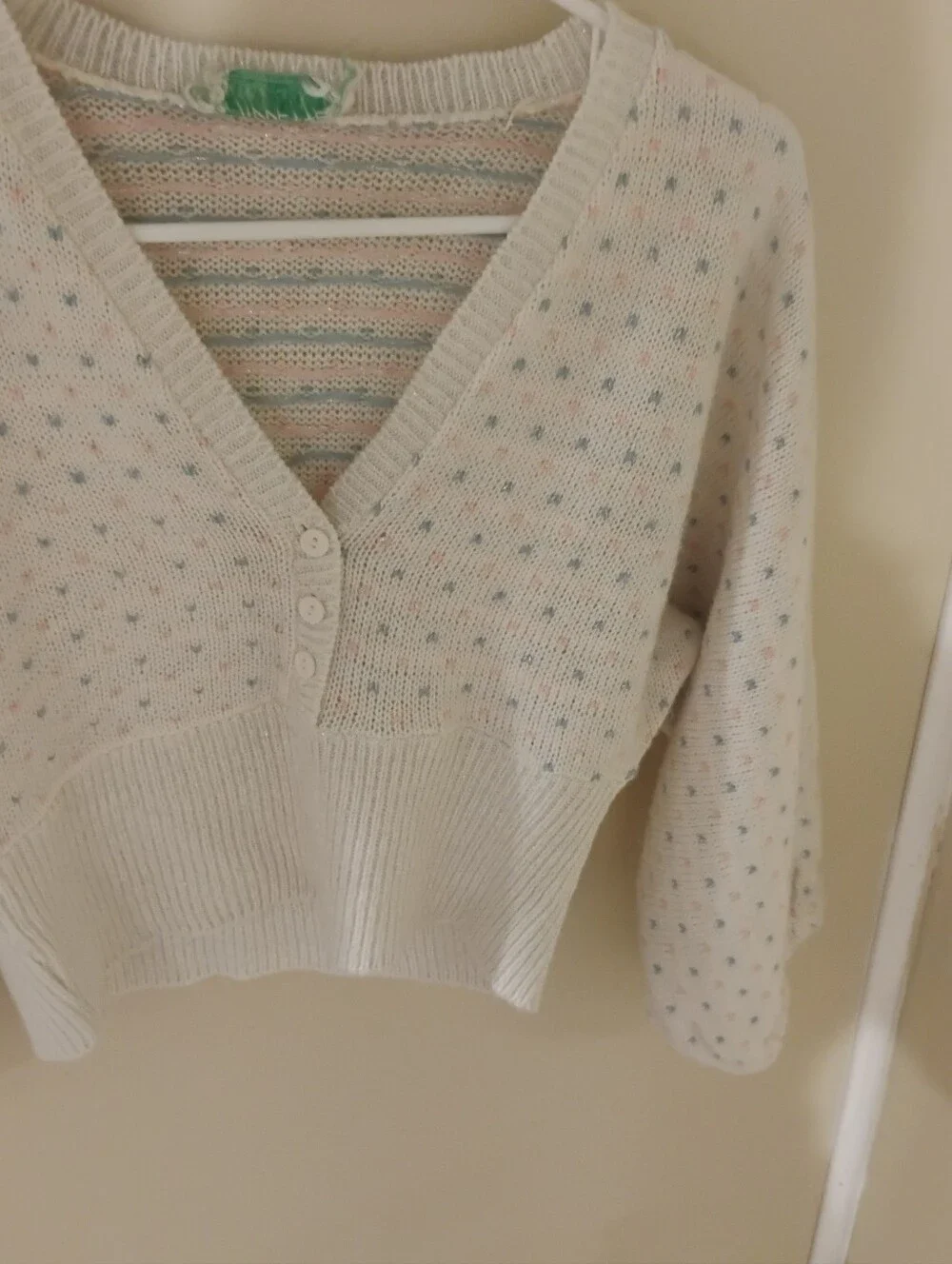 1980s does 1930s Wippette Womens Pastel Cropped Buttoned Bishop Sleeve Sweater - Picture 3 of 5
